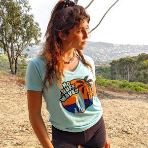 Fetch The Sun Women's Surf T-Shirt | Cancun Blue Dog Mom Tee, V-Neck Beach Shirt